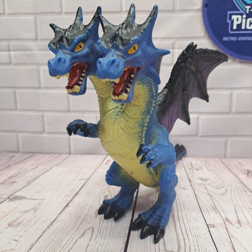 2 Headed Blue/Black Dragon Figure 15"x6"x9" Toys "R"Us Maidenhead Soft Rubber